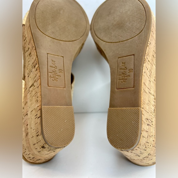 Style & Co Womens Daliaa Natural Woven Faux Leather Wedges Sz 10M Worn 1X - Picture 7 of 10